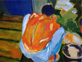Original Painting of man squatting