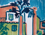 Painting of house with palm tree